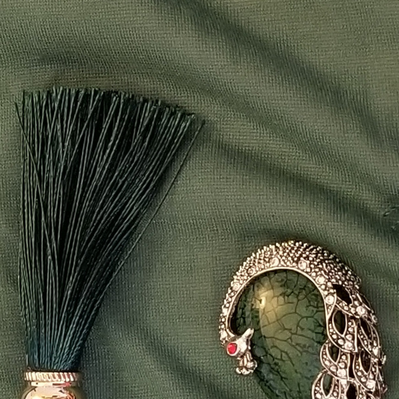 SALE NWT Embellished Scarf Green Cotton Peacock - Picture 6 of 6